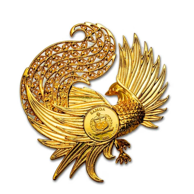 Samoa: silver coin Phoenix 2025 colored gilded 2 oz Collectible coins