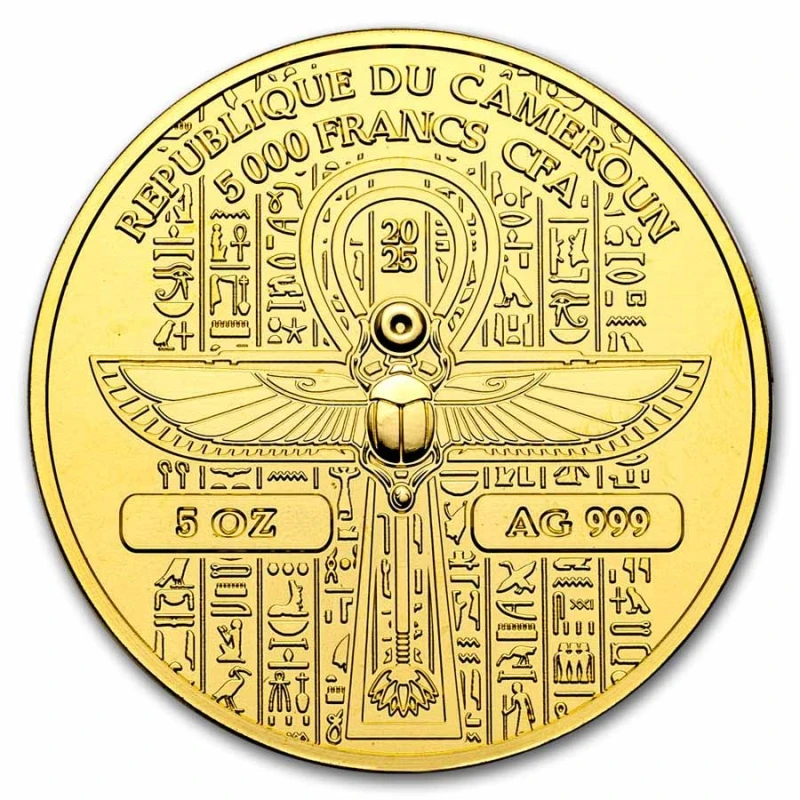 Kamerun: Silbermünze Isis 2025 Hochrelief vergoldet 5 oz Sammlermünzen