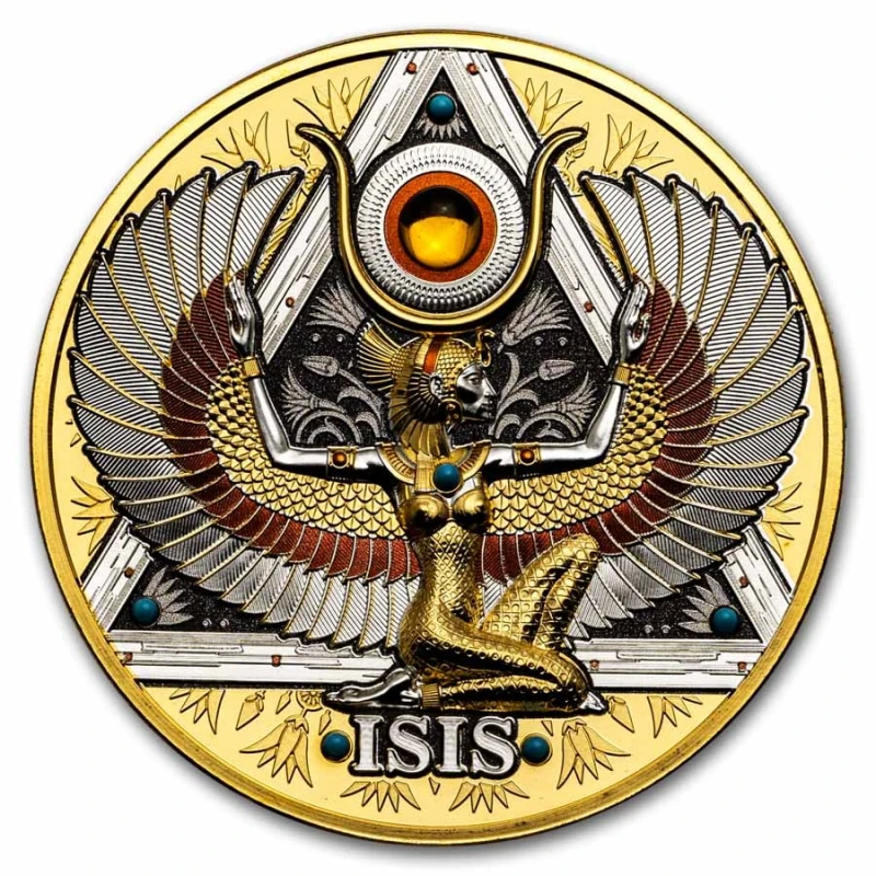 Kamerun: Silbermünze Isis 2025 Hochrelief vergoldet 5 oz Sammlermünzen