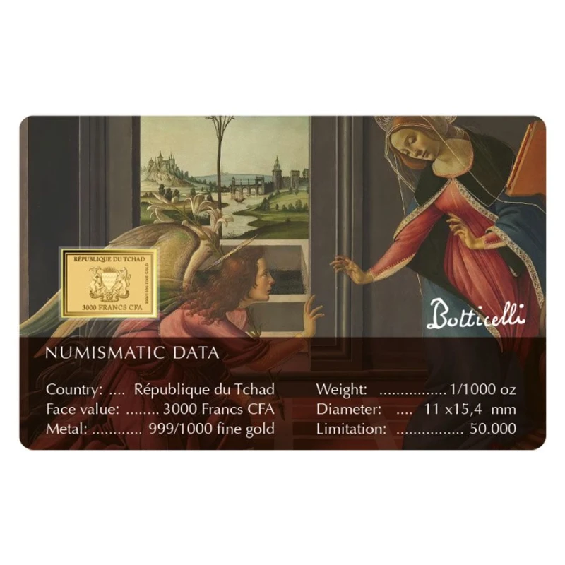 Tschad: Goldmünze Die Verkündigung von Cestello 1/1000 oz Sammlermünzen