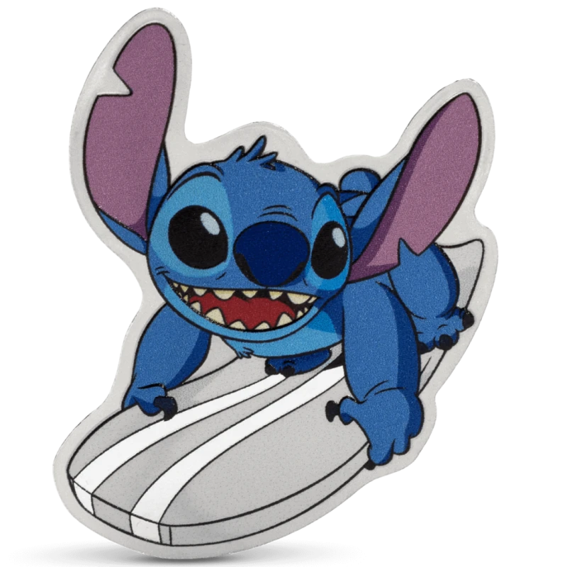 Niue: Silbermünze Stitch Surf's Up 2025 Polierte Platte koloriert 1 Unze Sammlermünzen