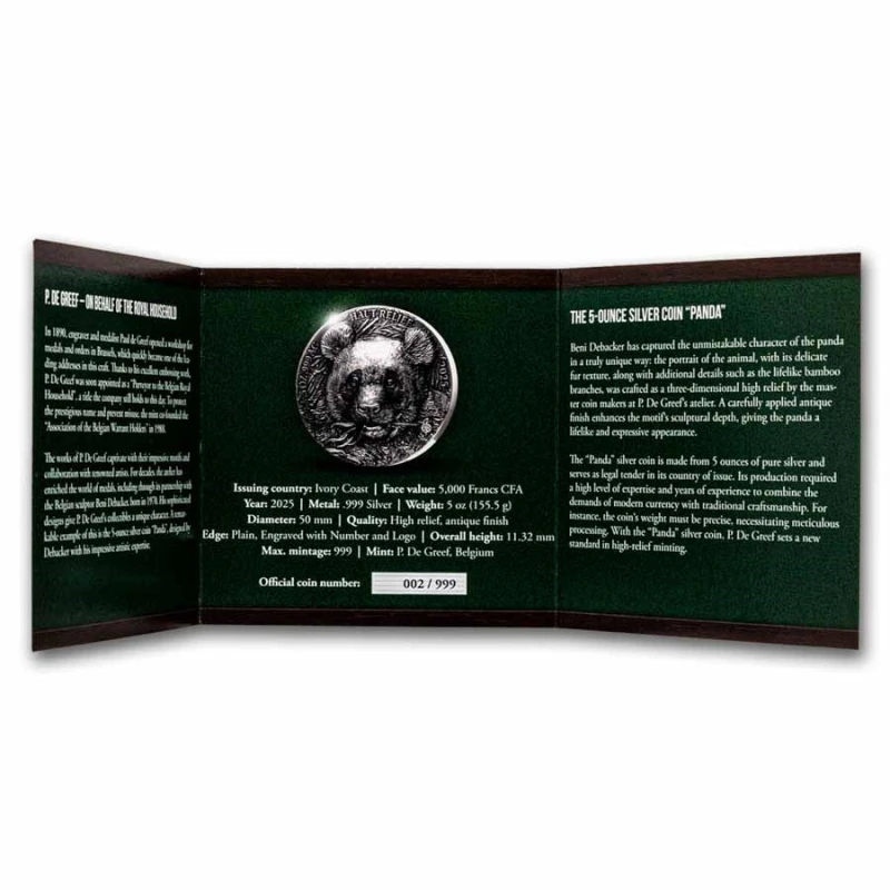 Côte d'Ivoire (Elfenbeinküste): Silbermünze Panda 2025 5 oz Sammlermünzen