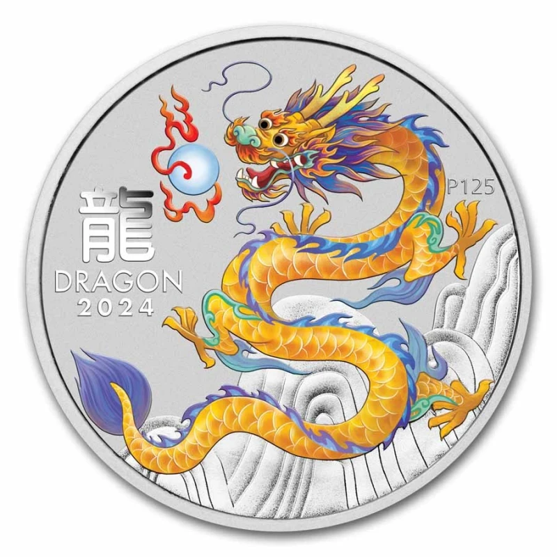Australia: silver coin Year of the Dragon 2024 yellow 1 oz Investment coins