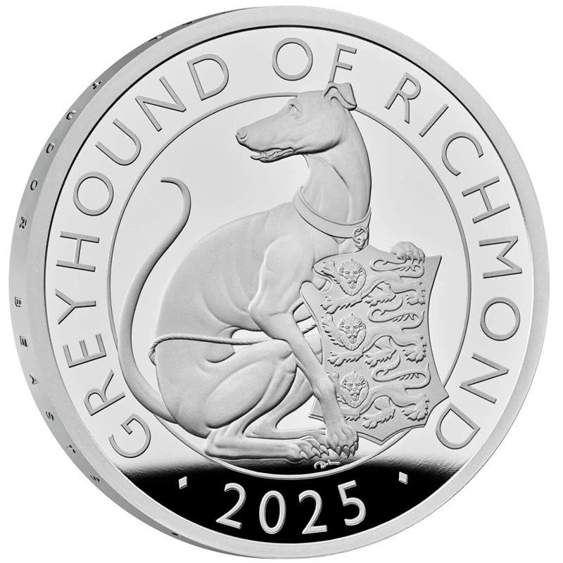 Vereinigtes Königreich Silbermünze The Tudor Beasts White Greyhound of Richmond 2025 Polierte Platte 31,1 g Sammlermünzen