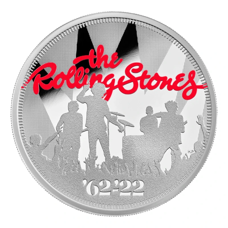 UK: Silbermünze The Rolling Stones 2022 Polierte Platte koloriert 1 Unze Sammlermünzen
