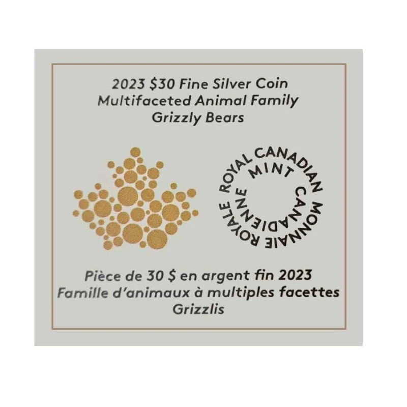 Canada: silver coin Grizzly Bears 2023 Proof 2 oz Collectible coins
