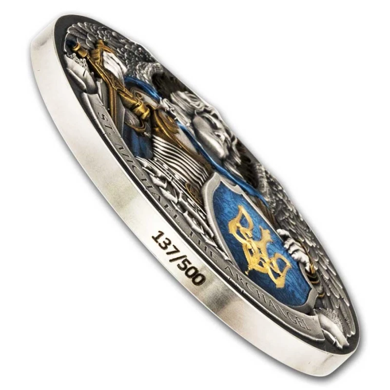 Niue: Silbermünze St. Michael der Erzengel 2024 koloriert 5 oz Sammlermünzen