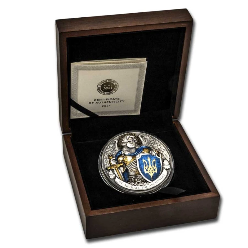 Niue: Silbermünze St. Michael der Erzengel 2024 koloriert 5 oz Sammlermünzen