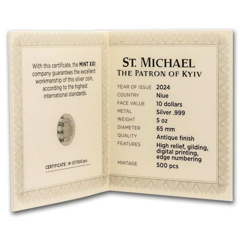 Niue: Silbermünze St. Michael der Erzengel 2024 koloriert 5 oz Sammlermünzen