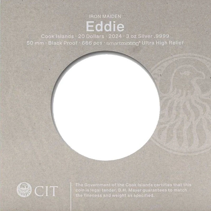 Cook-Inseln: Silbermünze IRON MAIDEN Eddie 2024 Schwarz polierte Platte 3 Unzen Sammlermünzen