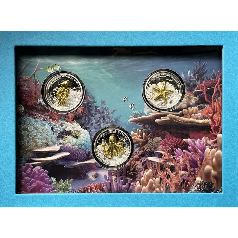 Samoa: silver coins Golden Sea Animals 2024 Proof gilded set 3 oz Collectible coins